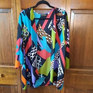Vintage Bob Mackie Wearable Art geometric mixed animal print open front kimono